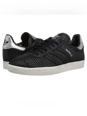 Adidas Gazelle Core Black suede Silver Metallic polka dots shoe sneakers 6.5 38